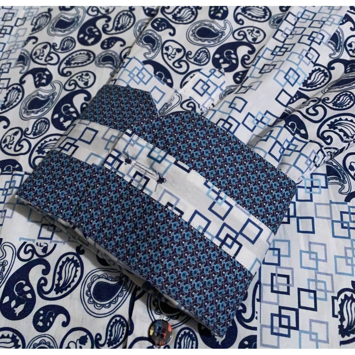 New Visconti Black Men's 3xlt Cotton Blue White Paisley Long Sleeve Shirt Tall — image 5 of 7